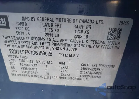 2016 Chevrolet Equinox Lt z USA, uszkodzony, nr VIN 2GNFLFEK7G6158925